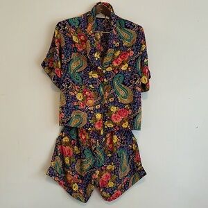 Vintage Silk & Satin 3 Piece Paisley Floral Pajama Set